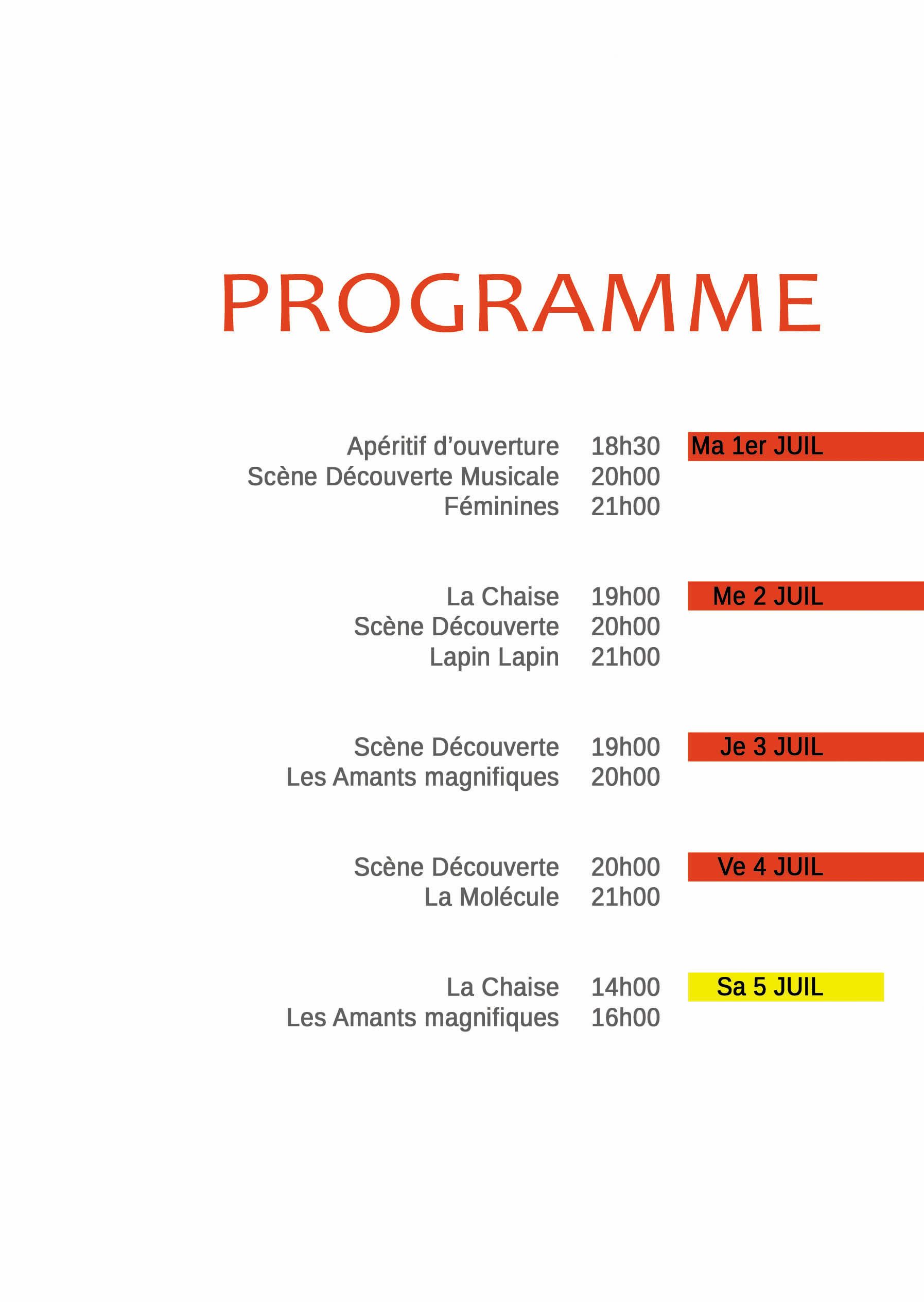 horaires festival